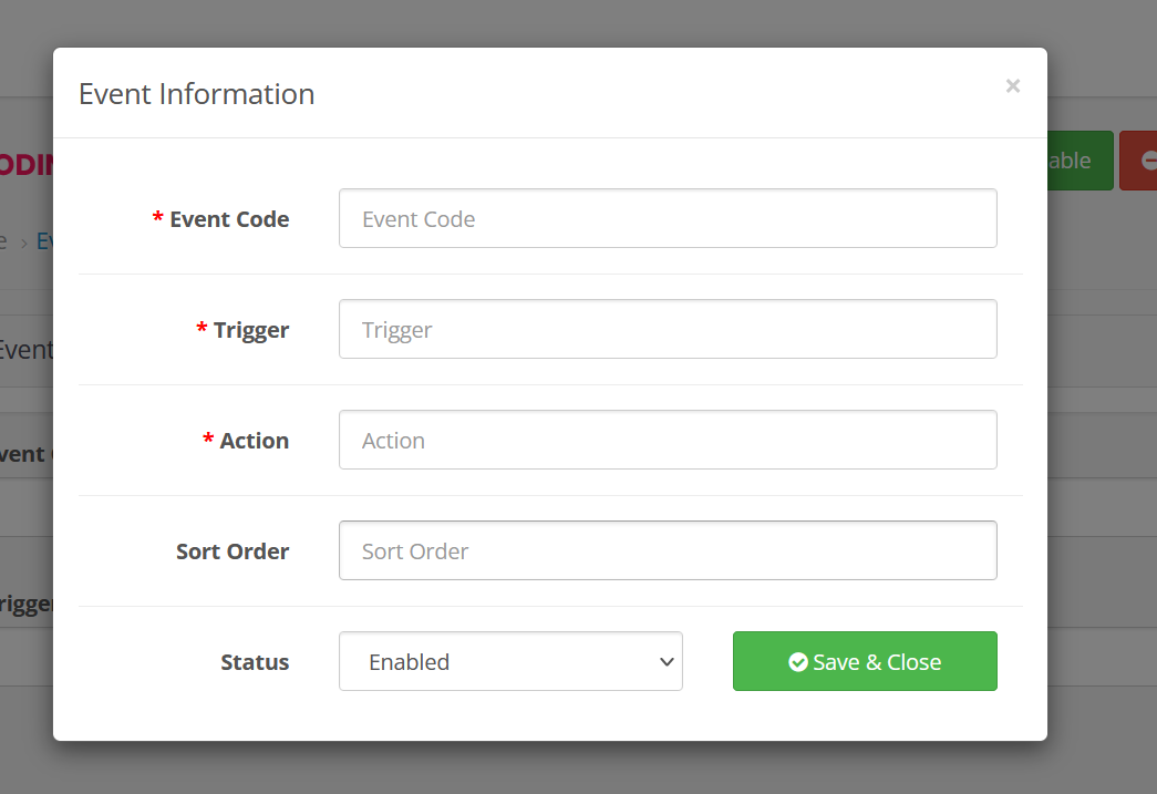 Event Manager for Opencart Documentation
